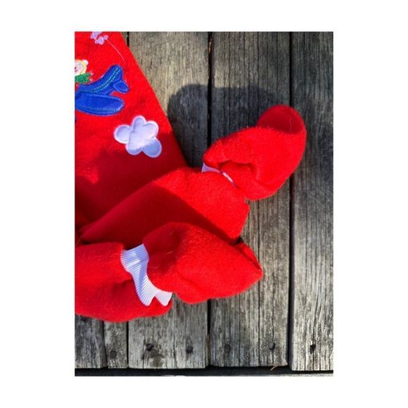 Vtg 70s Young Fair Togs Fleece Footy Pajamas Jumpsuit Hood Red White Blue 9/18M - Picture 2 of 7